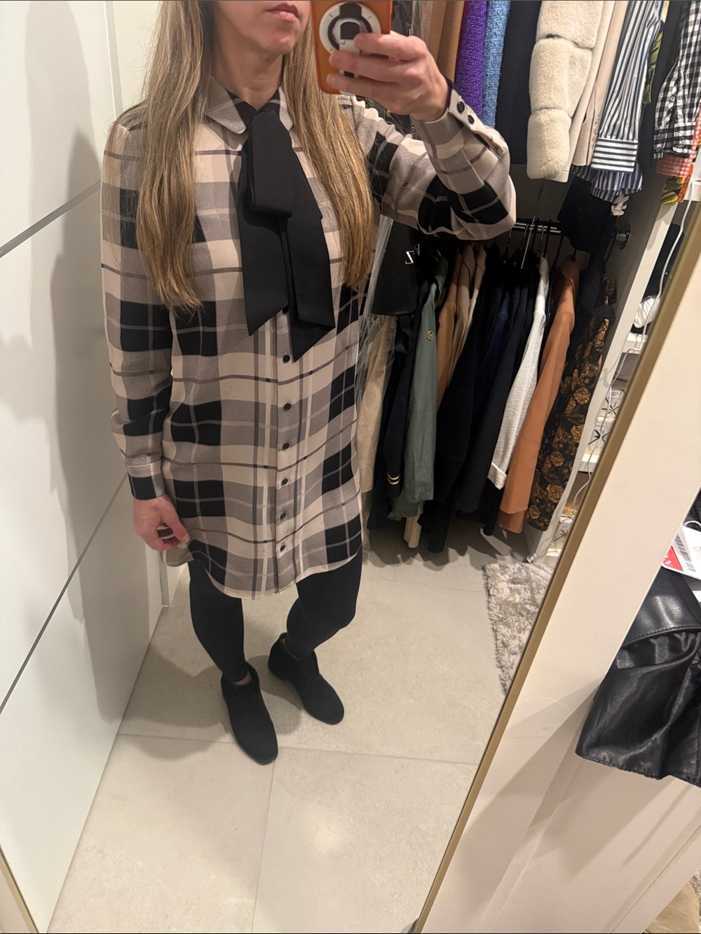 Kate Spade beige and black large print plaid long sleeve dress size 2